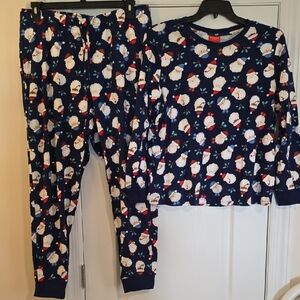 Women's Festive Santa Print Pajama Set - Blue